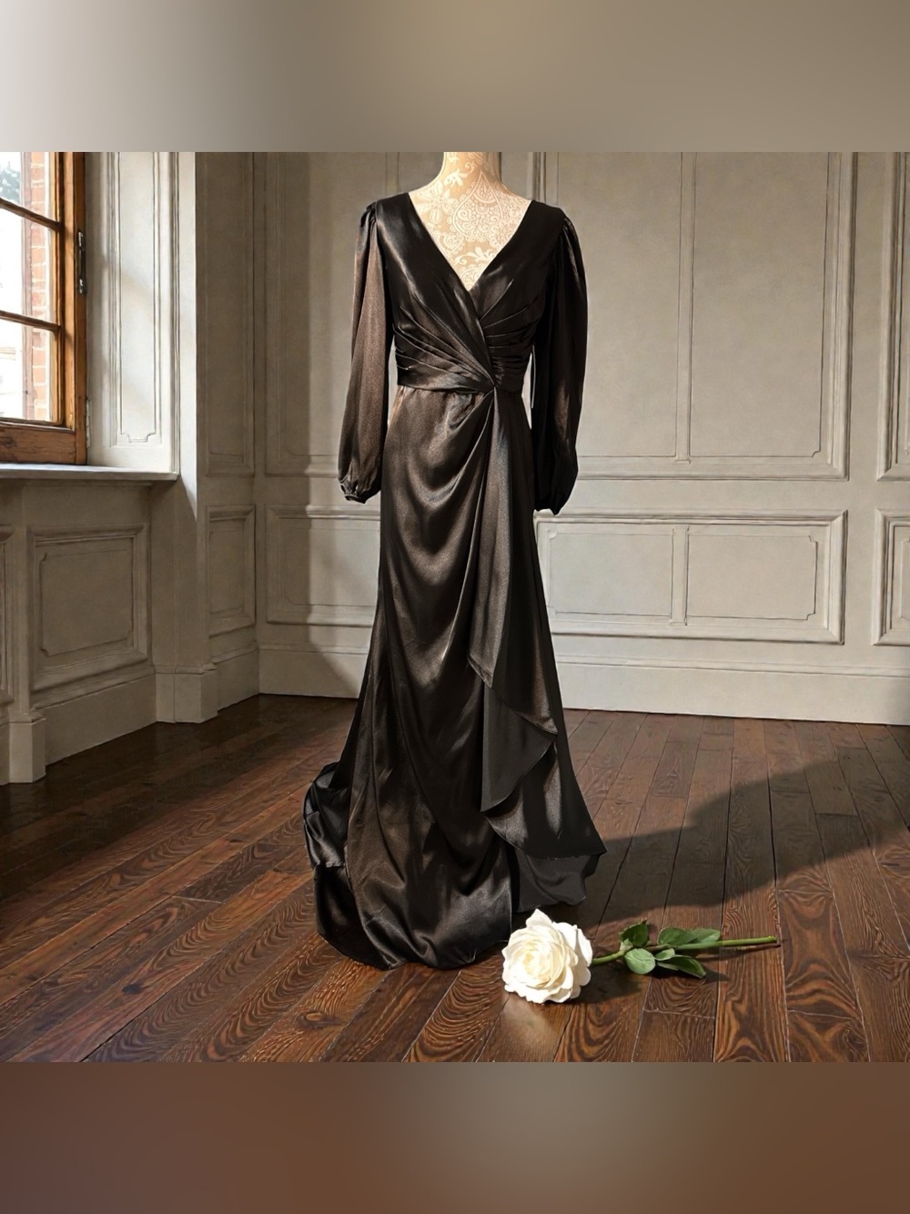 Wear Your Love Black Satin Like Wrap Skirt Dress with Long Sleeves Size 12 NWT